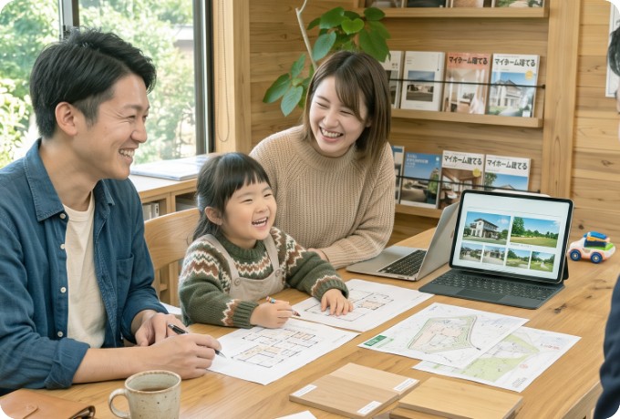 打ち合わせをする家族
