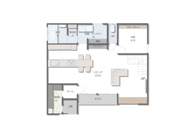 開放的な23.5帖リビングの家