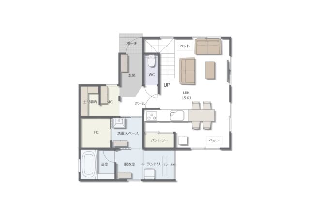 ペットと快適に暮らす吹抜リビングのある家