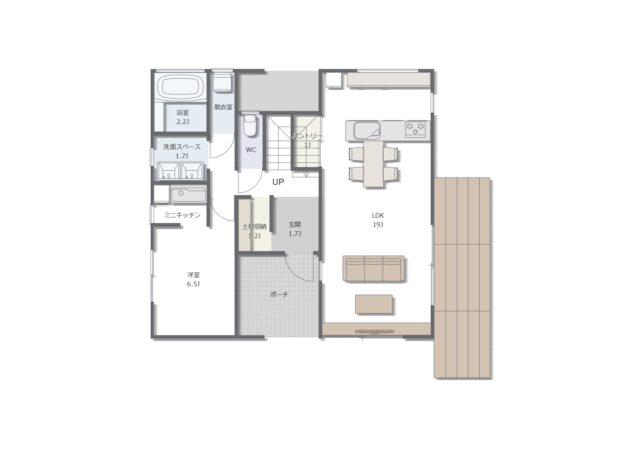 明るい19帖LDKと動線のいい家事ラク設計