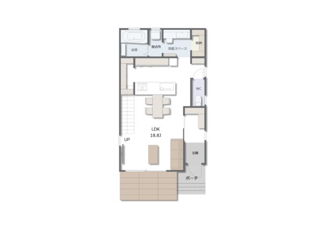 水まわり集約の家事ラク動線と収納充実の家