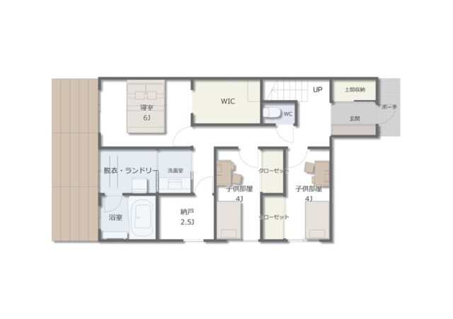 バルコニーとつながる19.7帖の2階LDKの家