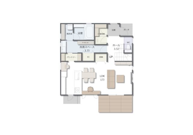 収納計画まで考え抜いた、動線美設計の家