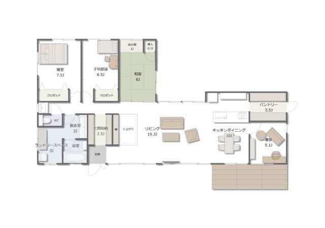 来客動線と生活動線を分けた快適な平屋
