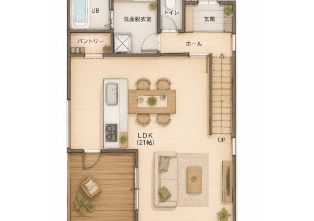 リビング階段・ウッドデッキのある3LDK