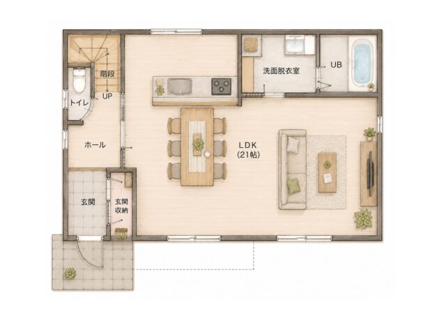21帖LDKの開放的な住まい